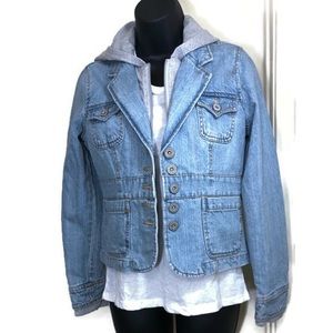 Denim Jacket with Grey Hooded Insert